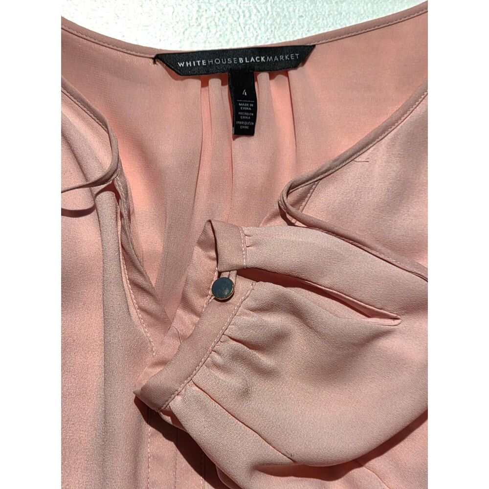 WHBM Blouse Blush Pink V-neck Tassel Gold Beads Feminine Office Smocked Womens 4 - Picture 3 of 10